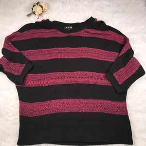 Metallic pink & black striped dolman Knit sweater